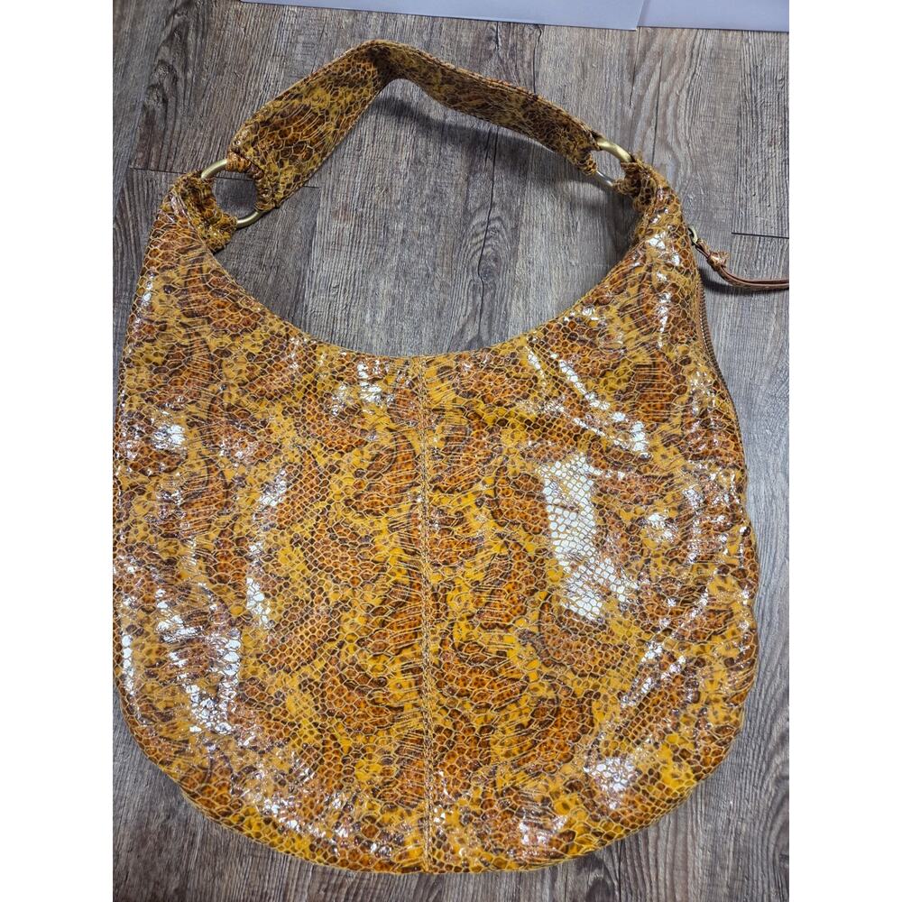 HOBO Snakeskin Large Shoulder Bag Paulette Slouch Mustard Snakeskin Print Purse